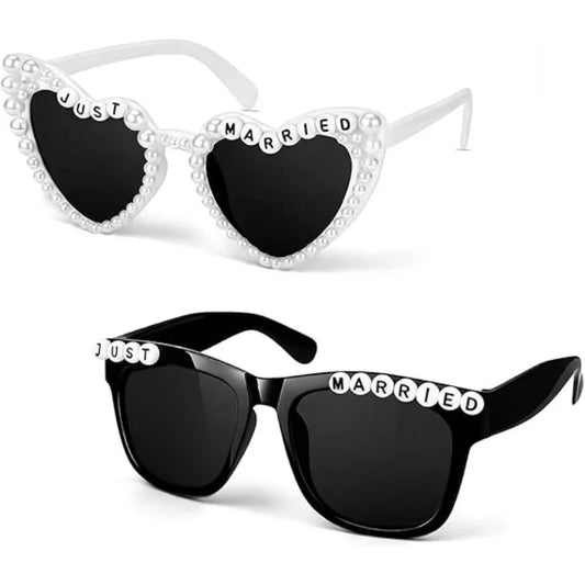 2Pcs Just Married Decorations Bride and Groom Sunglasses Wedding Sunglasses Wedding Party Decoration Gift Glasses