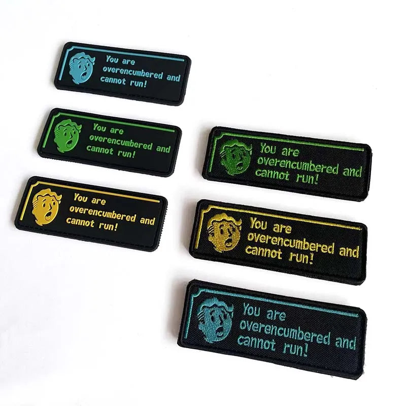'You Are Overencumbered and Cannot Run' Inspirational Saying Morale Emblem PVC Patches,Fabric Applique Embroidery Tactical Badge