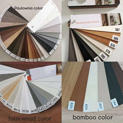 Custom-made PVC Fauxwood Venetian Window Blinds Wood Shutters Basswood Paulownia Wood Window Blinds Smart HOME DECOR