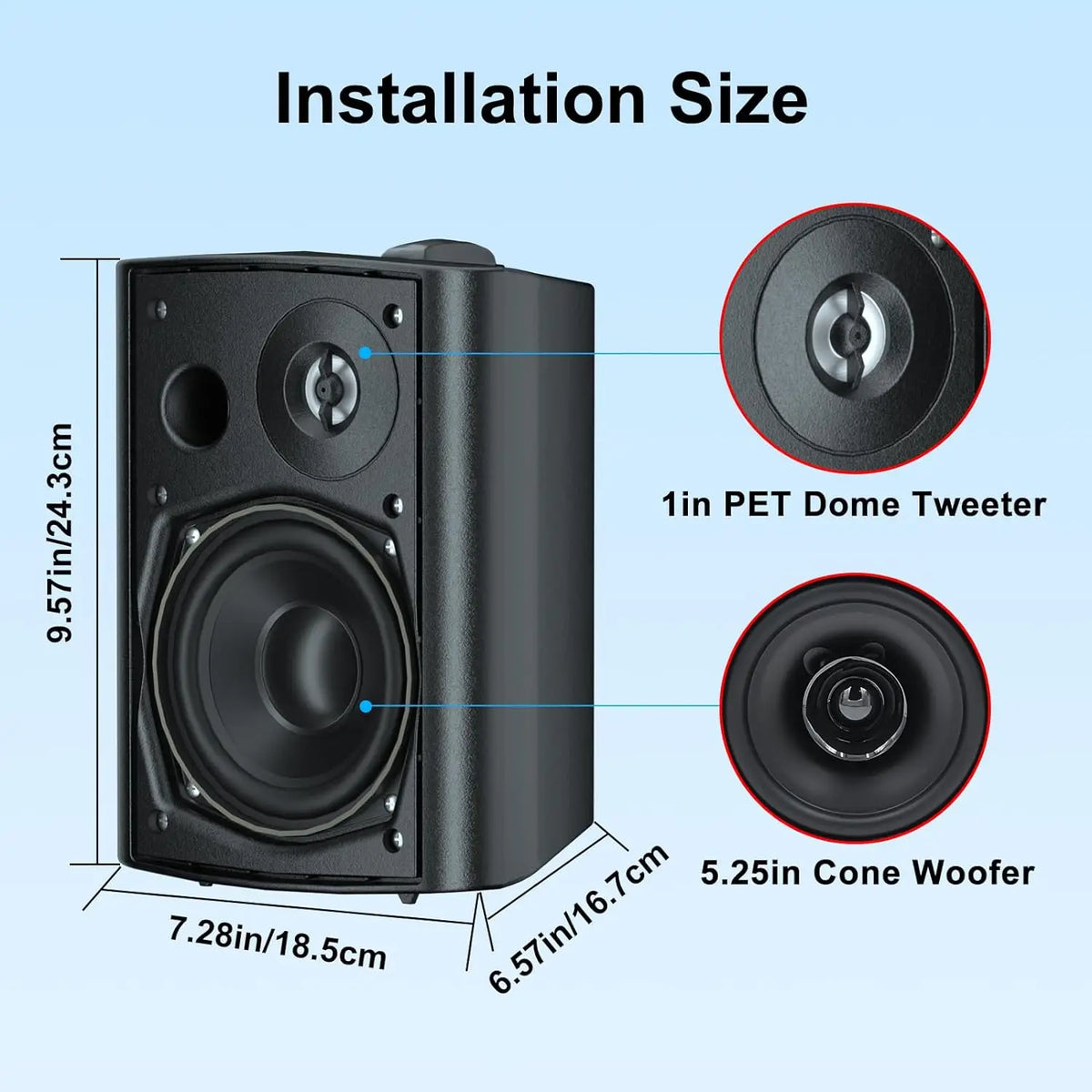 Herdio 5.25'' Outdoor Speakers Passive Wired 300W Patio Deck Speakers All Weather Wall Mount System For Garden Home 2PCS
