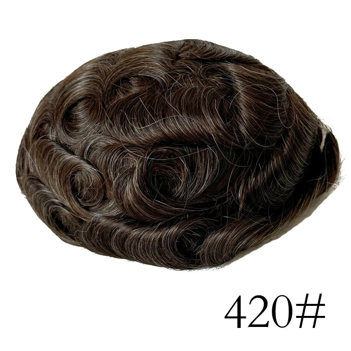 0.08mm Thickness PU Poly Base Double Knotted Toupee Human Hair Durable Time Long Lifespan Men's Capillary Prothesis