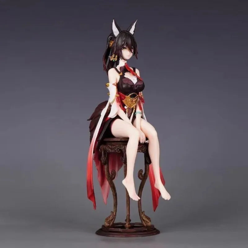 Anime Inspired Fox Ear Girl Sitting Collectible Figure, Desktop Display Statue Ornament