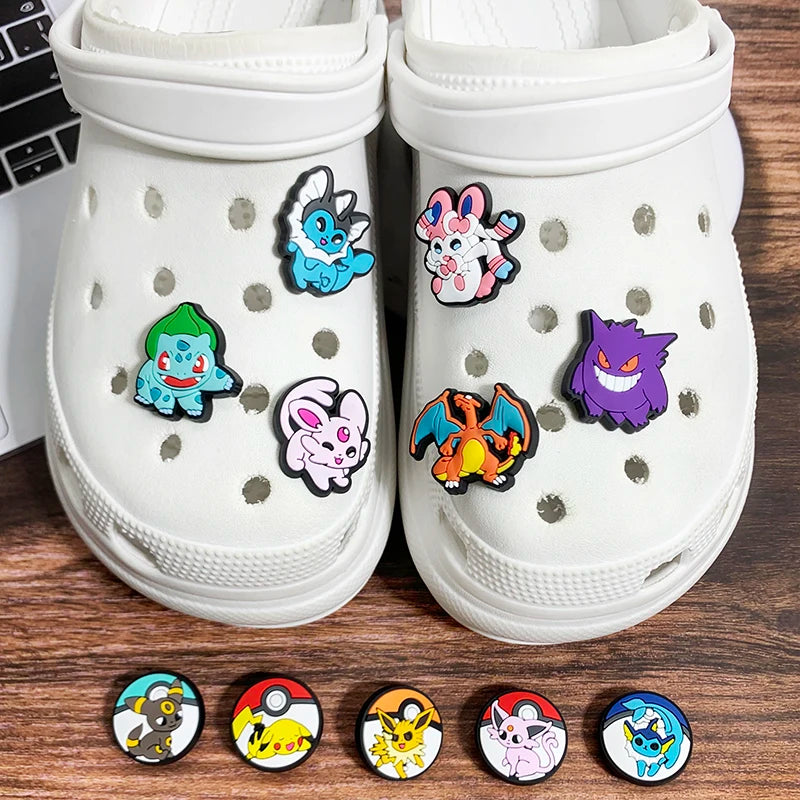 25-72pcs Potdemiel Pokemon Pikachu Shoes Charms PVC Cartoon Shoe Decoration Accessories Clog Sandals Buckle Kids Friends Gift