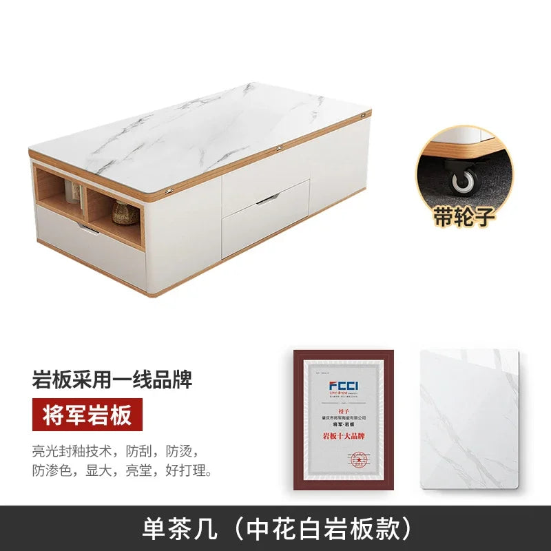 Io S Two-in-one Household With Stool Living Room Multifunctional Rock Slab Lift Coffee Table Dining Table Integrated Dual-purpo