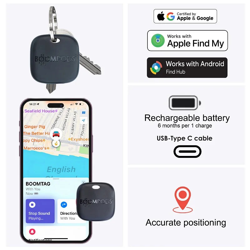 IOS/Android Mini GPS Tracker Rechargeable Anti-Lost Reminder Smart Air Tag Bluetooth Find my Locator Child Luggage Wallet Finder