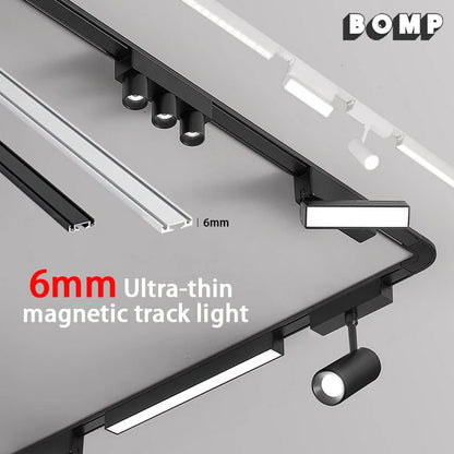 6MM Ultra Slim Magnetic Track Light Surface Mounted Ceiling Rail DC48V Modern LED Lamp Black White Magnet Rail Lamp Spotlight