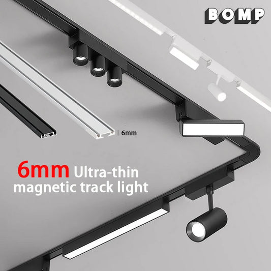 6MM Ultra Slim Magnetic Track Light Surface Mounted Ceiling Rail DC48V Modern LED Lamp Black White Magnet Rail Lamp Spotlight