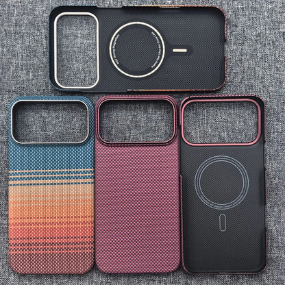 For iPhone 18 17 Pro Max Burgundy Kevlar Aramid Fiber Case With Magsafe Carbon Fiber Cover Ultra-Thin Magnetic Case For 18 Pro