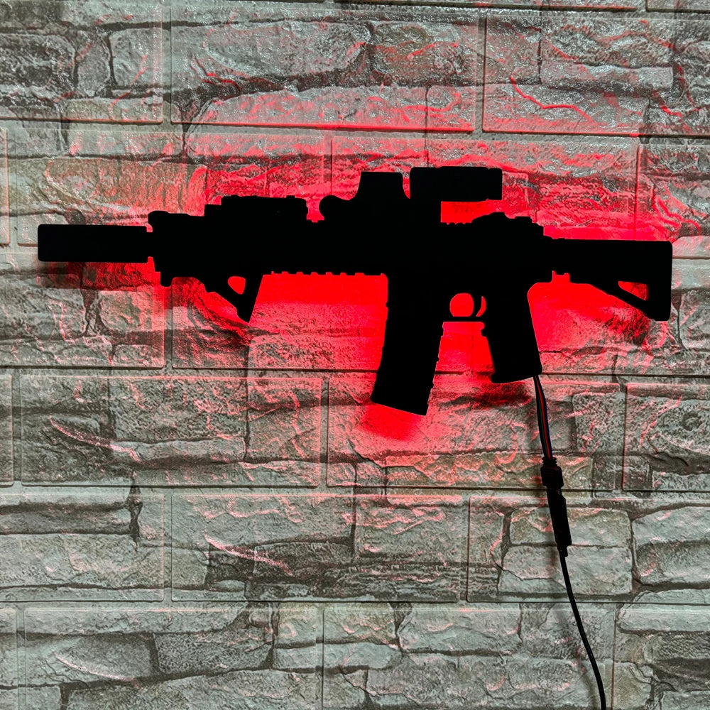 ZK30 creative luminous gun model wall hanging LED wall light wooden board indoor bar decoration USB night light cable 2 meters