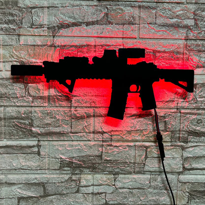 ZK30 creative luminous gun model wall hanging LED wall light wooden board indoor bar decoration USB night light cable 2 meters