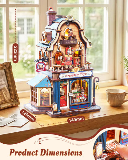 ROKR Happyduke Toys Shop DIY Miniature House Kit Tiny Home Kinetic Model Building Kits  for Home Decor Christmas for Adults