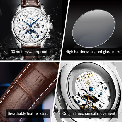 OLEVS 6667 Moon Phase Men's Watches 7 Hands Multi Functional Automatic Mechanical Watches for Man Top Luxury Business Man Watch