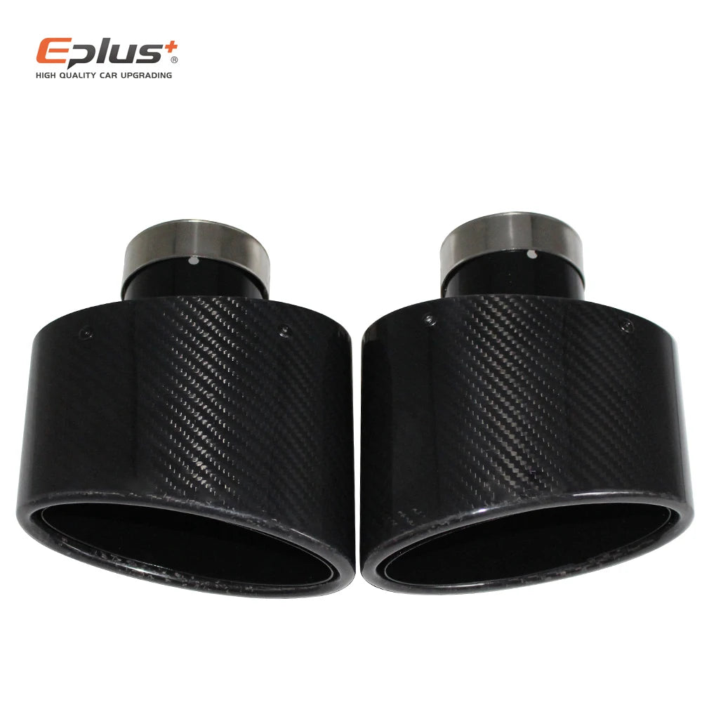 Oval Gloss Carbon Fiber Universal Car Mufflers Tip Exhaust Pipe Nozzle Decoration stainless steel Black silvery Tilting Left Rig