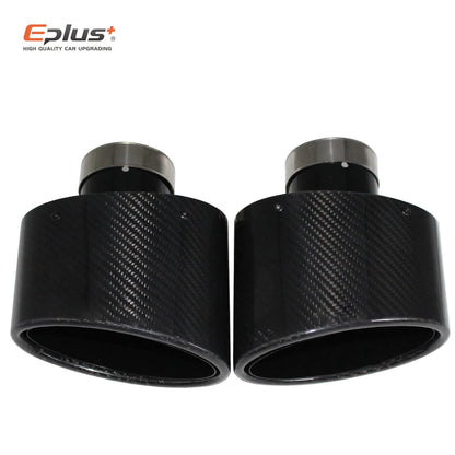 Oval Gloss Carbon Fiber Universal Car Mufflers Tip Exhaust Pipe Nozzle Decoration stainless steel Black silvery Tilting Left Rig