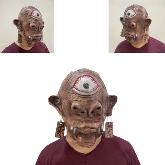 Funny Creepy Cosplay One Eye Double Noses Cyclops Monster Head Cover Scary Halloween Mask Full Face Headgear Party Costume Props