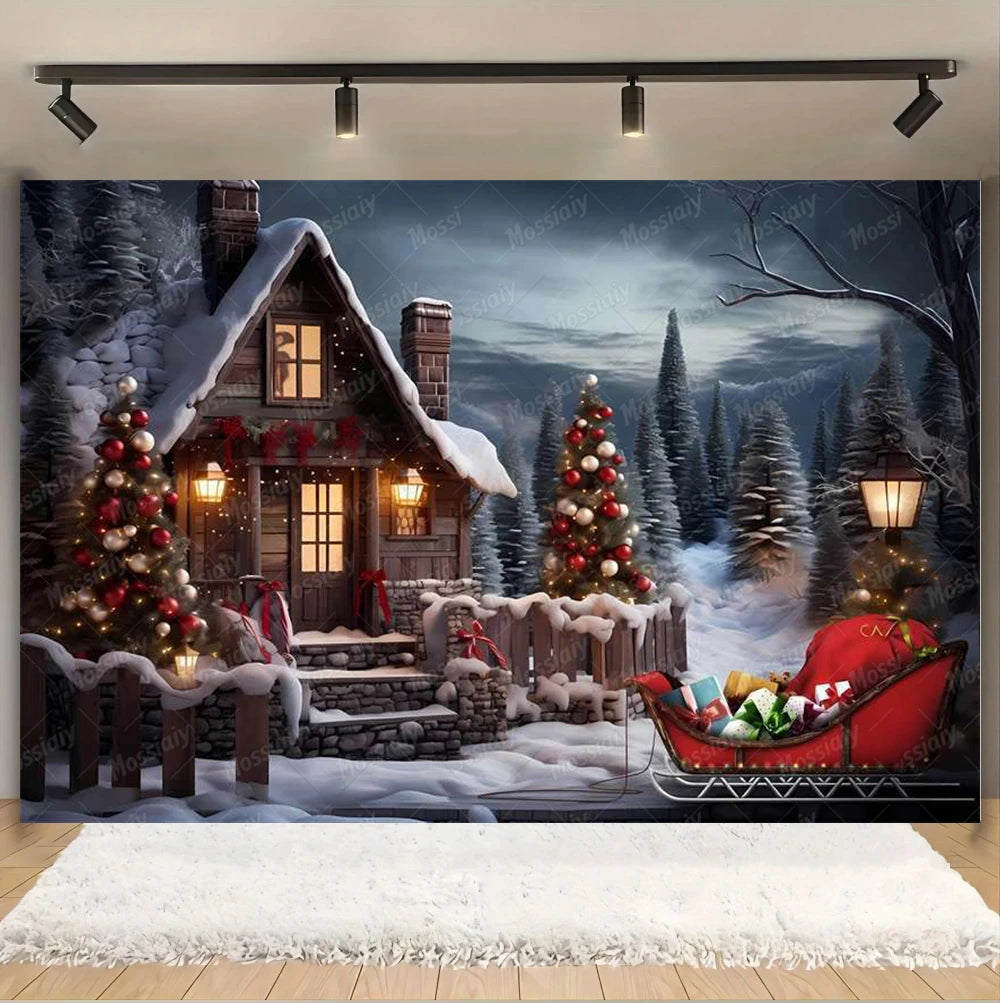 Christmas Glitter Photography Backdrop Street Xmas Gifts Pine Tree Family Portrait Festival Party Studio Photo Background Banner
