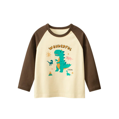 2026 Spring  Autumn Children Boys Long Sleeve T-Shirts Cartoon Dinosaur Cotton Tops 2-8 Years Kids Baby Boy Tees Toddler Clothes