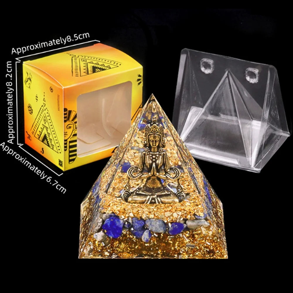 Natural Crystal Energy Generator Pyramid Buddha Lapis Lazuli Amethyst Reiki Healing Resin Pyramid Egyptian Room Decoration 6cm