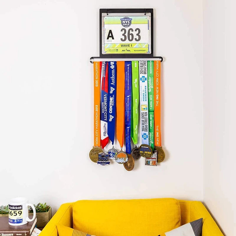 1Pc Metal Wrought Iron Medal Hook Rack - Wall Mounted Square Display Stand, Numbered Multifunctional Cloth Hanger Wall Decor
