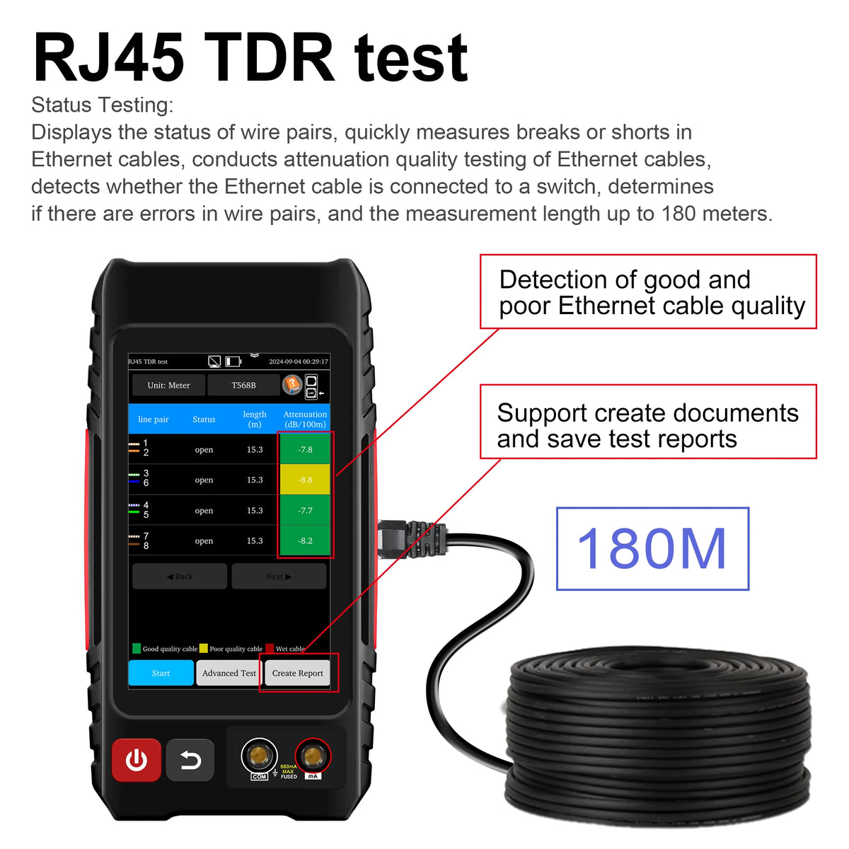 WANGLU 4" Touch Screen UTP Cable Tester PoE VFL OPM TDR Level Meter Test IP Search Scan Tracer in one Network Cable Tool
