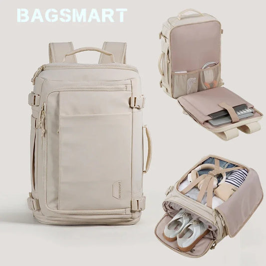 BAGSMART Travel Backpack Large Capacity Vacuum Compression Backpack Women 15.6 in Laptop Bag Waterproof Expand Men's Backpacks
