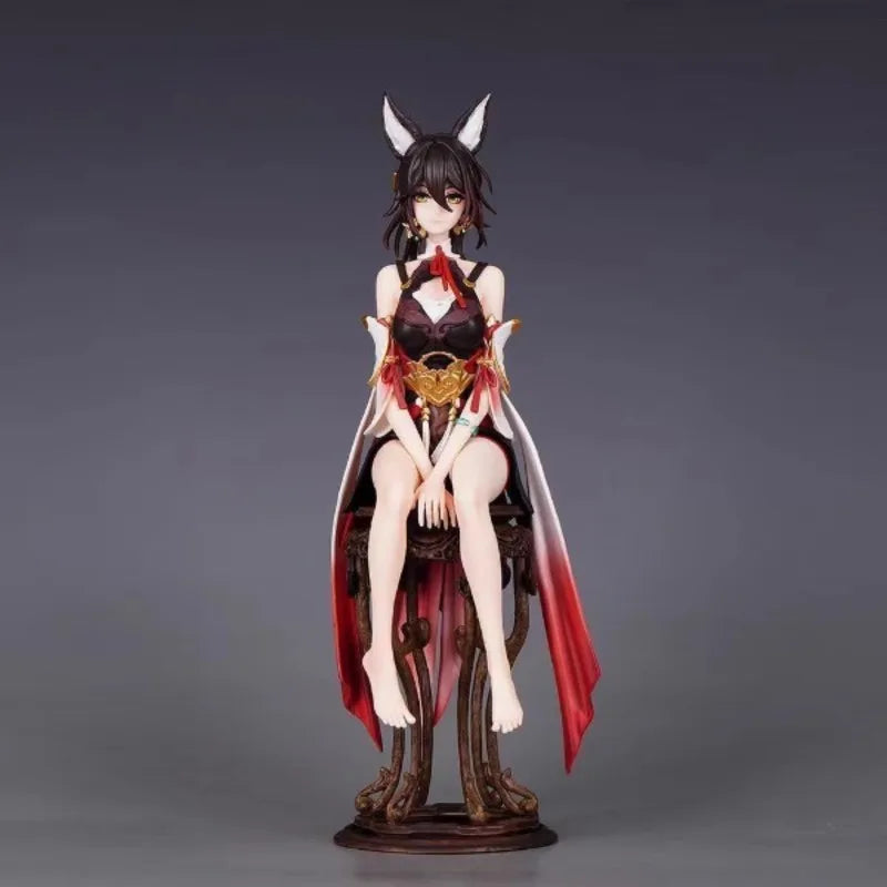 Anime Inspired Fox Ear Girl Sitting Collectible Figure, Desktop Display Statue Ornament