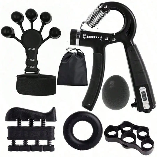 Adjustable Counting Hand Gripper 5-Piece Set: Forearm Trainer, Finger Stretch Rope, Grip Ring & Stress Ball for Strength Trainin