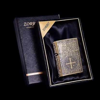 Zorro Constantine Windproof Kerosiene Lighter, Embossed Craftsmanship Retro Old-fashioned Grinding Wheel Lighter, Gift for Men