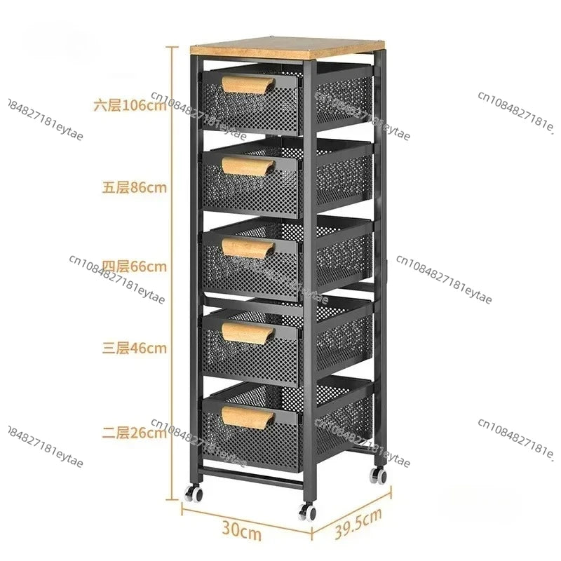 Household Movable Narrow Kitchen Organizer Cart With Wheel Multi-layer Vegetable Auxiliary Cartss Drawer Type Kitchen Trolleys