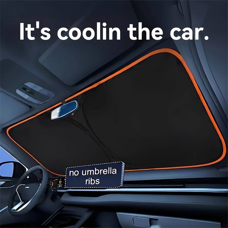 Car Front Windshield Sunshade，Convenient Storage Design，No-Drill Car Sunshade Canopy，Fully Seamless Edge-to-Edge Fit，Equipped Wi