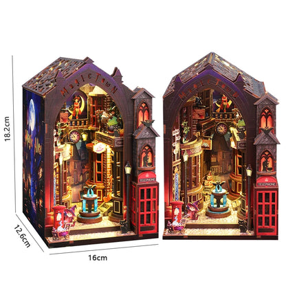 Magical DIY Book Nook Kits Miniature Doll House With LED Light 3D Puzzles Building Wooden Bookshelf Bookend Toy For Adults Gifts