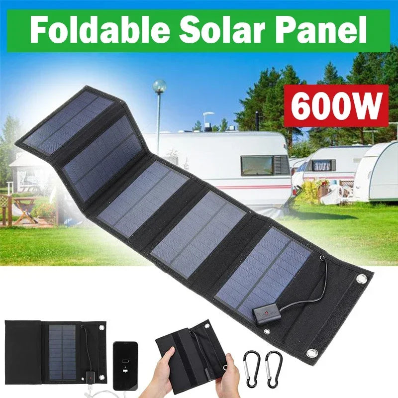 600W Foldable Solar Panel Emergency Solar Phone Charger 600W - Waterproof Foldable Panel with 5V USB for Blackouts & Outdoor