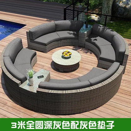 Outdoor round rattan sofa combination garden courtyard semi-circular rattan chair sofa outdoor hotel curved living room sofa