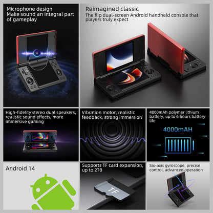 Anbernic RG DS Flip Handheld Game Console 4" IPS Dual Screen Android/Linux Dual OS 4000mAh Video Games RixelHK Wifi Streaming AI