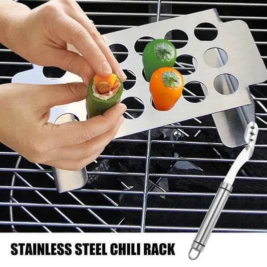 Stainless Steel Chili Pepper Roasting Rack Jalapeno Grill Rack Chicken Legs Wings BBQ Tool with Bottom Supportive Bars Wholesale