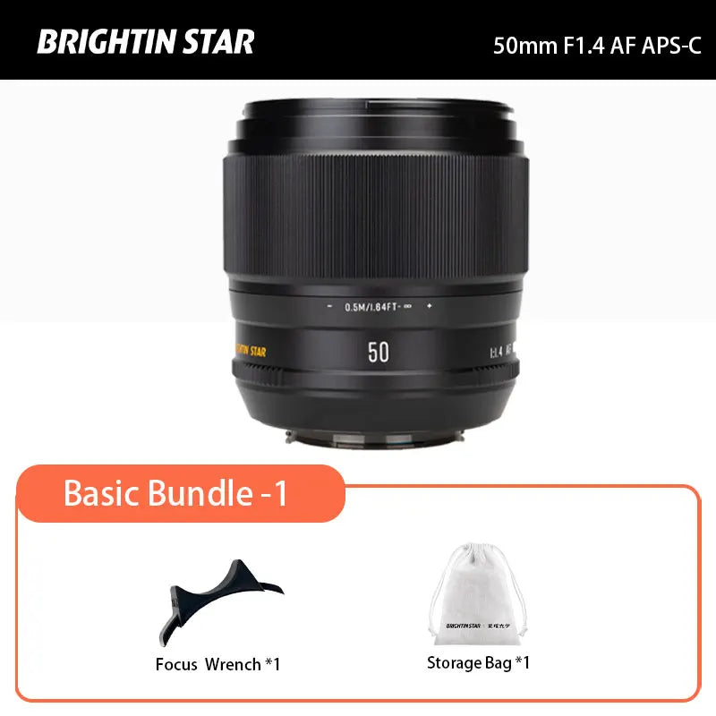 Brightin Star 50mm F1.4 AF APS-C Auto Focus DSLR Lens for Sony E ZVE10 A6400 a6000 A7 a5000 Fuji XF XT50 XPRO XA XH XM5 XE5