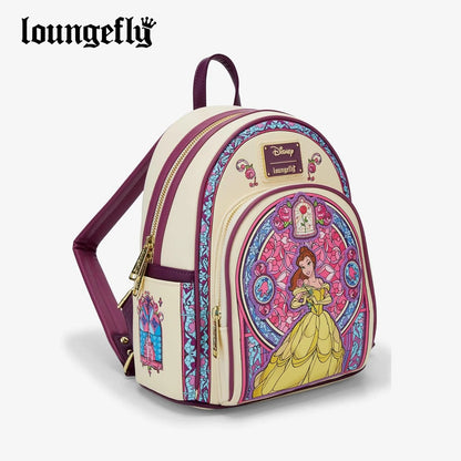 New Loungefly Beauty and The Beast Belle Stained Glass Portrait Mini Backpack Wallet