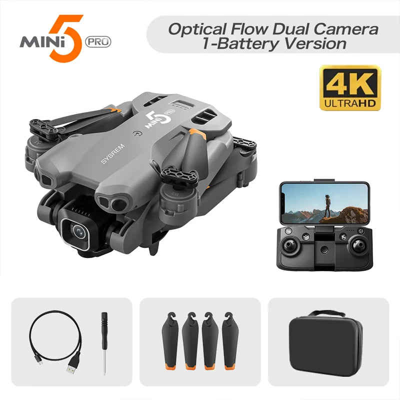 2026 Upgrade Mini 5 Pro RC Drone 8K Dual Camera WiFi FPV Optical Flow Hover RC Quadcopter Aircraft For Aerial Photography Hobby