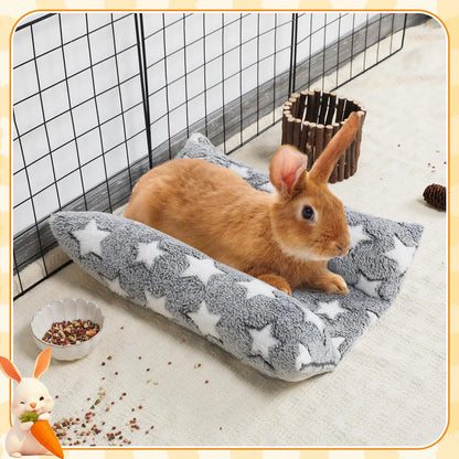Rabbit Bed - Thick and Soft Concave-Shaped Rabbit Bed, Pillow-Style Soft Cushion, with Recliner-Style Pillow, Suitable for Indoor Rabbits in Cages, Gift for Sleeping, Gray Star Pattern