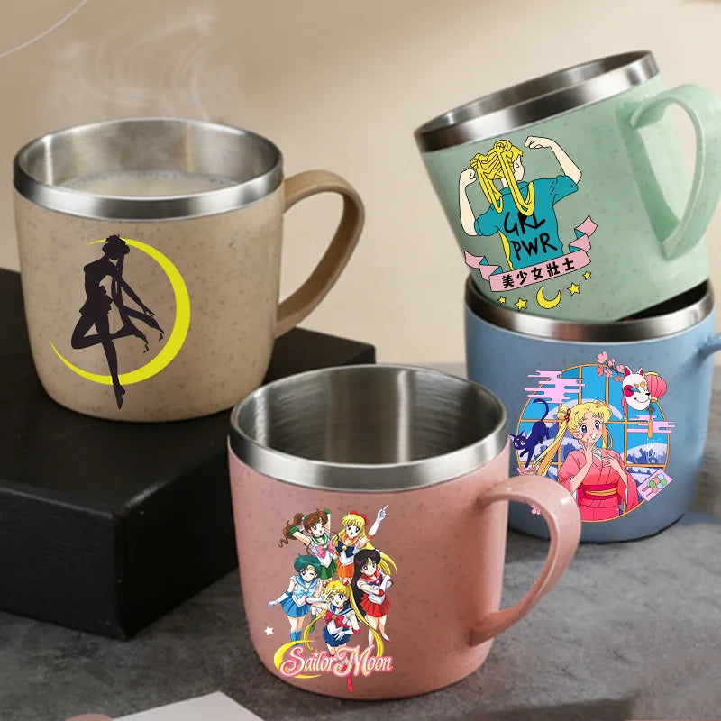 Sailor Moons Stainless Steel Water Cup Women Kawaii Anime Printed Thermo Mug Kid Home Anti-drop Camping Glass Kids Birthday Gift