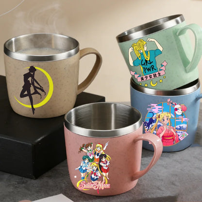 Sailor Moons Stainless Steel Water Cup Women Kawaii Anime Printed Thermo Mug Kid Home Anti-drop Camping Glass Kids Birthday Gift