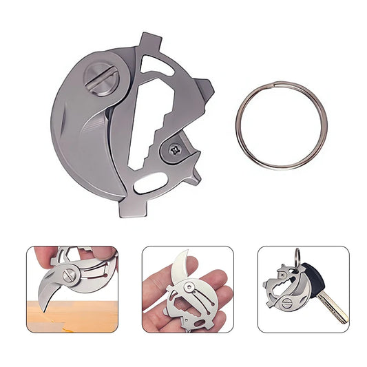 Portable Multifunctional Folding Knife, Stainless Steel Keychain Tool with Screwdriver & Rope Cutter Keychain for EDC
