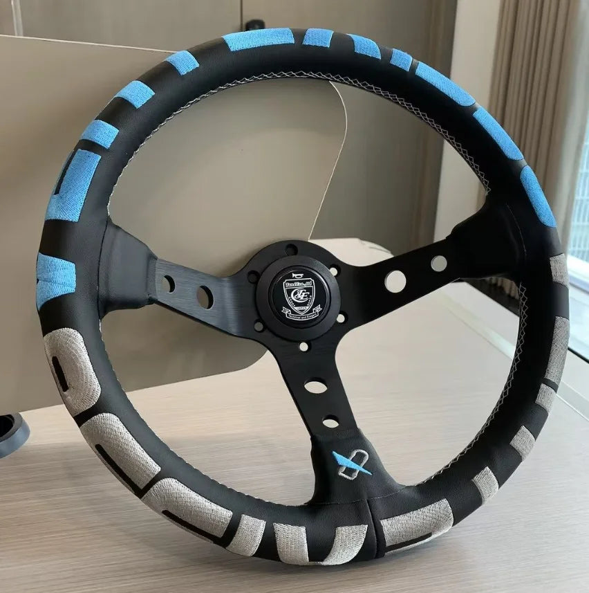 Vertex Sports Steering Wheel Leather Aluminum Alloy Embroidery Racing Modified Auto Parts Universal Car Steering Wheel