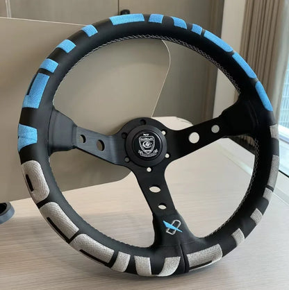 Vertex Sports Steering Wheel Leather Aluminum Alloy Embroidery Racing Modified Auto Parts Universal Car Steering Wheel