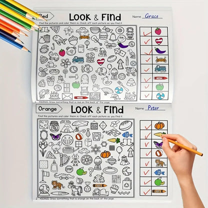 1 Book Kid's Search for Items Game, Enhance Visual Perception, Fun Coloring Book Focus and Attention, Handwriting Exercise Book