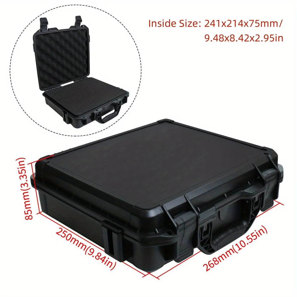 Waterproof and Durable Black Camera/tool Suitcase, Customizable Foam Interior, Portable, Safe Storage Case, Shock Resistant Case