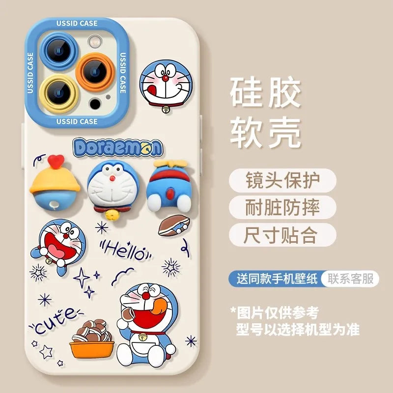 Ussid Case Phone Case Cartoon Doraemon With Mirror Lanyard Kickstand Cute Aesthetic For Iphone 17 16 Pro Max 15 14 13 12