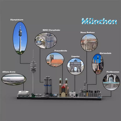 MOC Creative City Architecture Street View Building Blocks Kids Puzzle Toys Germany Munich Skyline Model Birthday Gift Ornament
