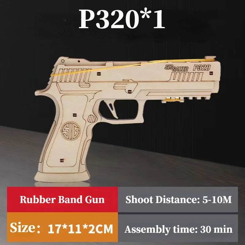 3D Wooden Mechanical Guns Shooting Models Building Block Assemble Outdoor Sport Puzzle Toy for Children Creative Gift