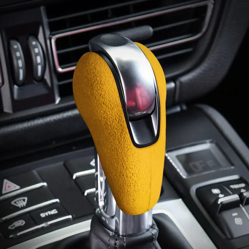 Car Gear Shift Knob Top Suede Wrap Trim Cover for Porsche Macan 95B Panamera 970 718 911 Interior Sticker Accessories